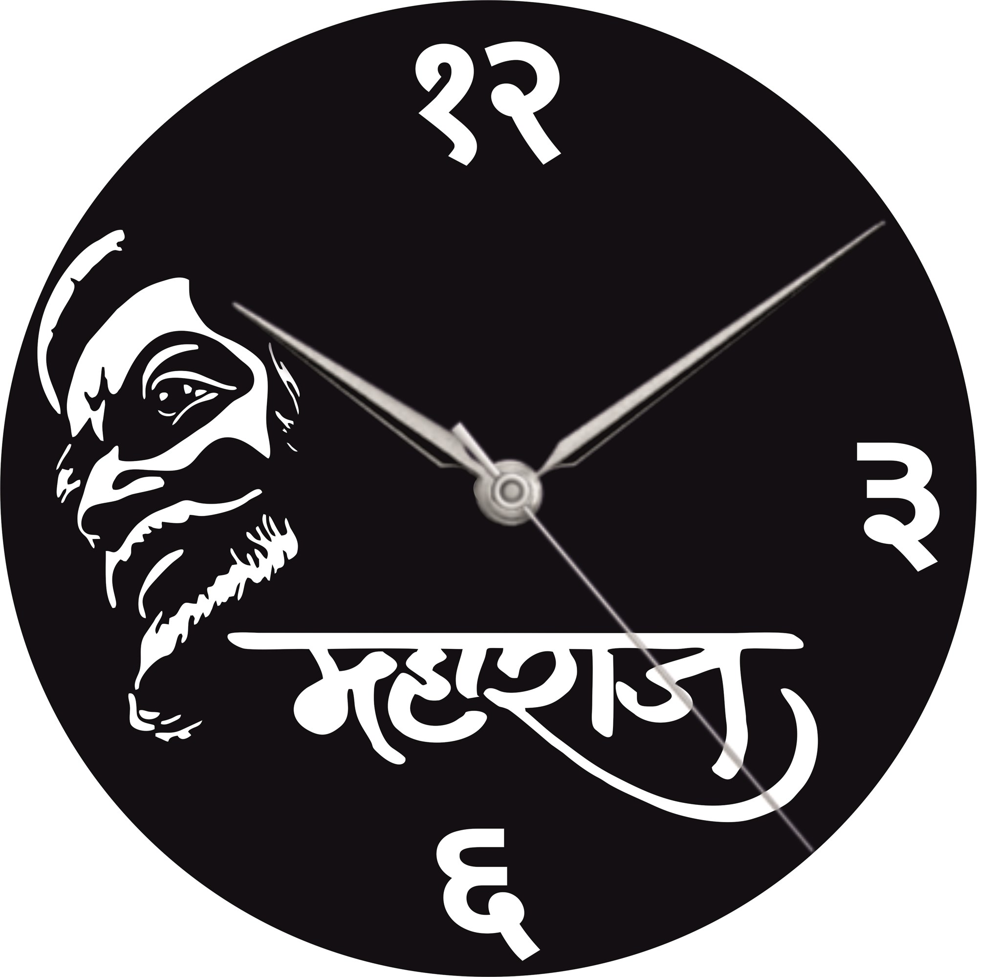 Picture of Chhatrapati Shivaji Maharaj Wall Clock with Face and Maharaj Letters - MDF/Acrylic Material in Various Colors | Thickness 2 m.m. | Thin Wall Clock.